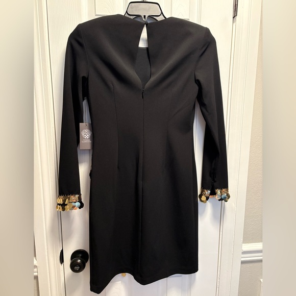 NWT - Vince Camuto Black Long Sleeve Crepe with Paillette Sequin Trim - Picture 7 of 10
